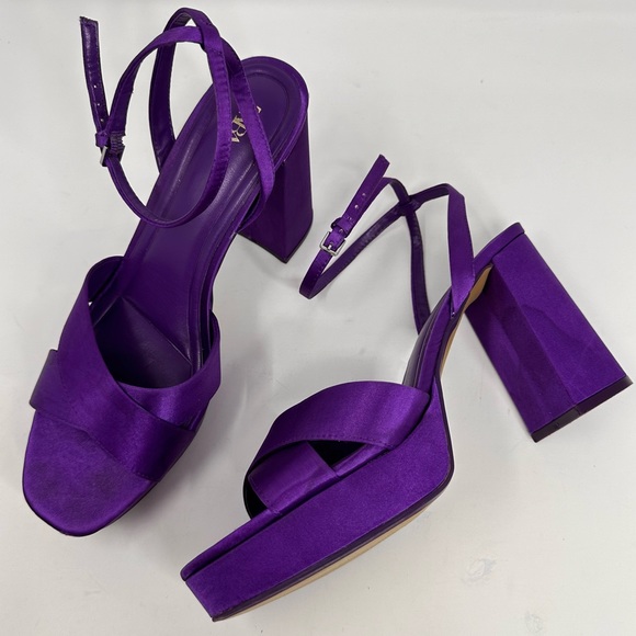 Zara Purple Satin Chunky Heel Platform Sandals - Picture 5 of 14
